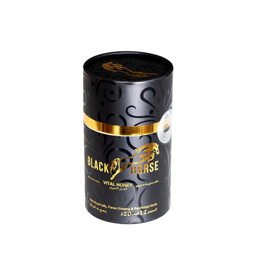 MIEL BLACK HORSE BOTE CON 12 SOBRES DE 20G NATURALES