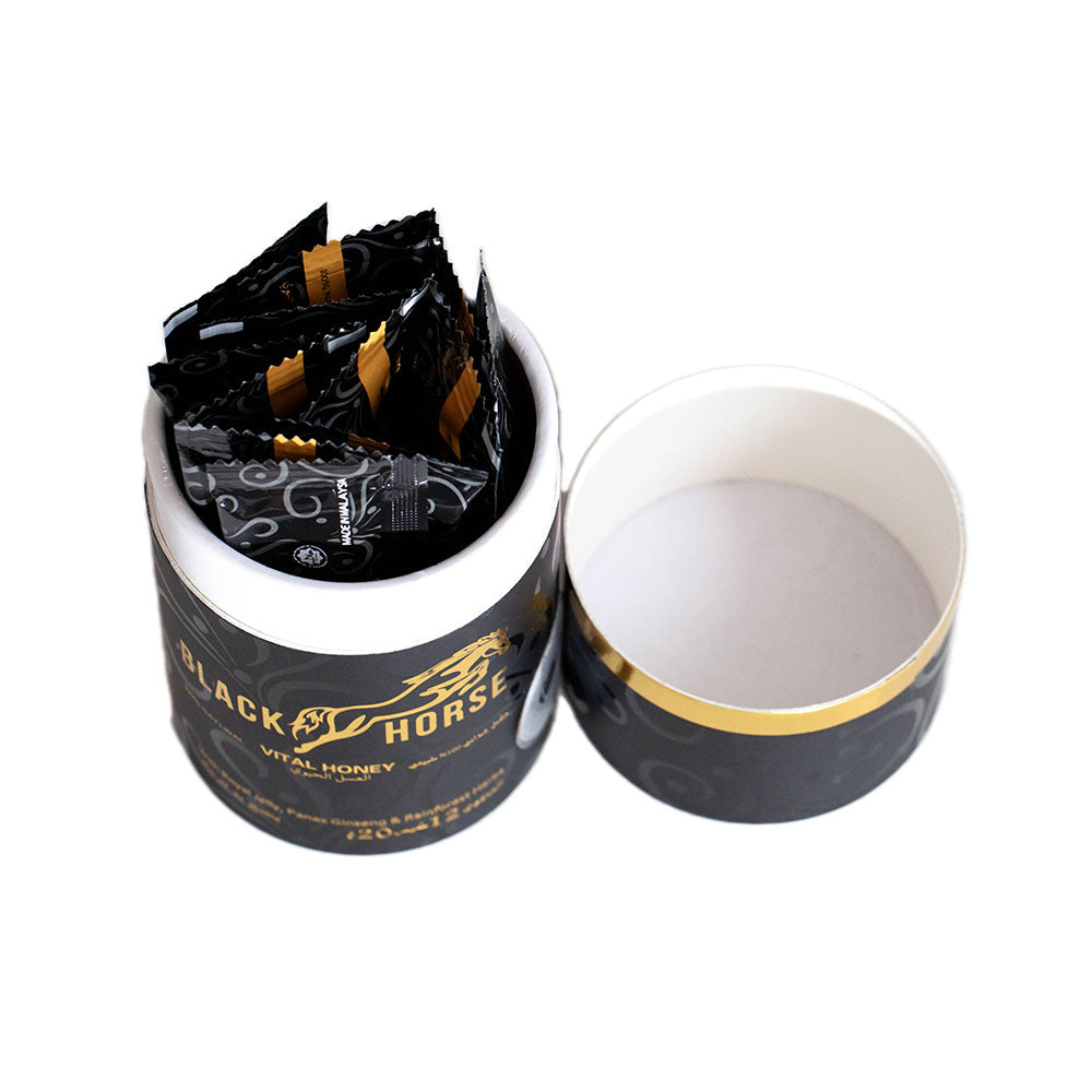 MIEL BLACK HORSE BOTE CON 12 SOBRES DE 20G NATURALES