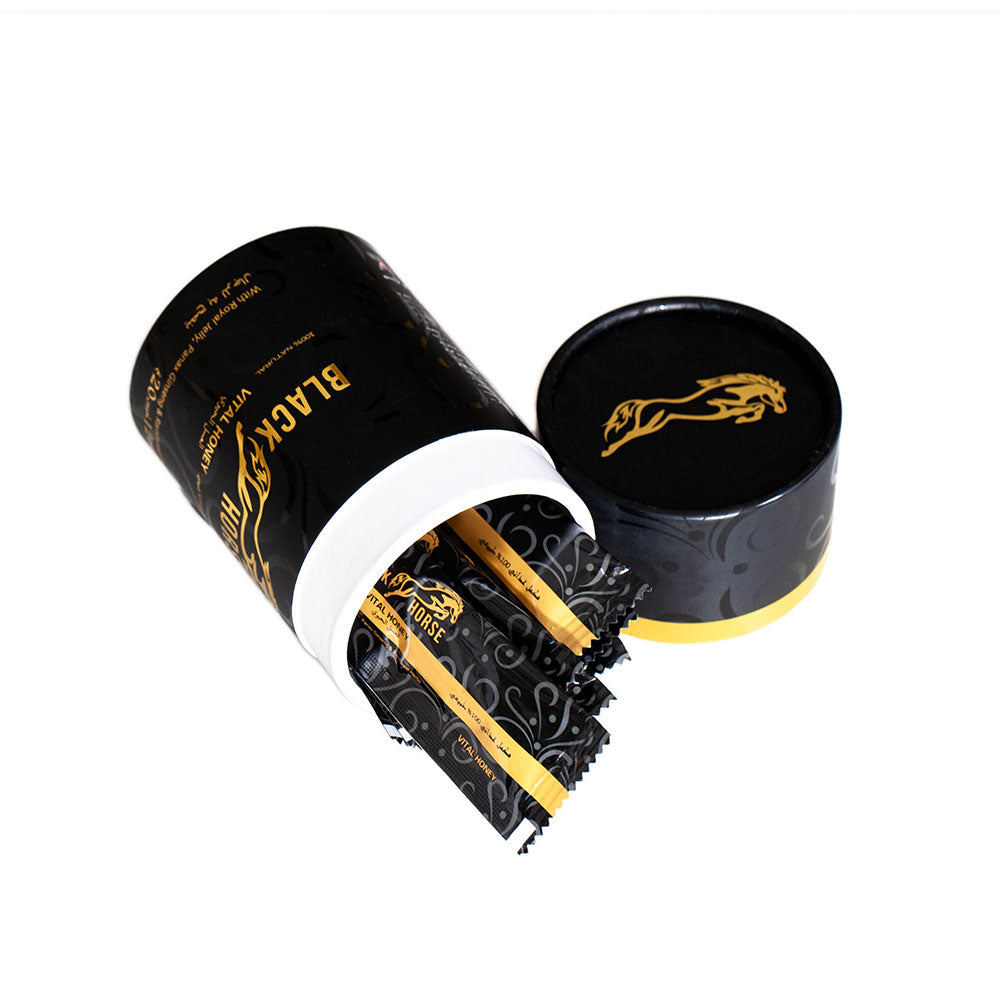 MIEL BLACK HORSE BOTE CON 12 SOBRES DE 20G NATURALES