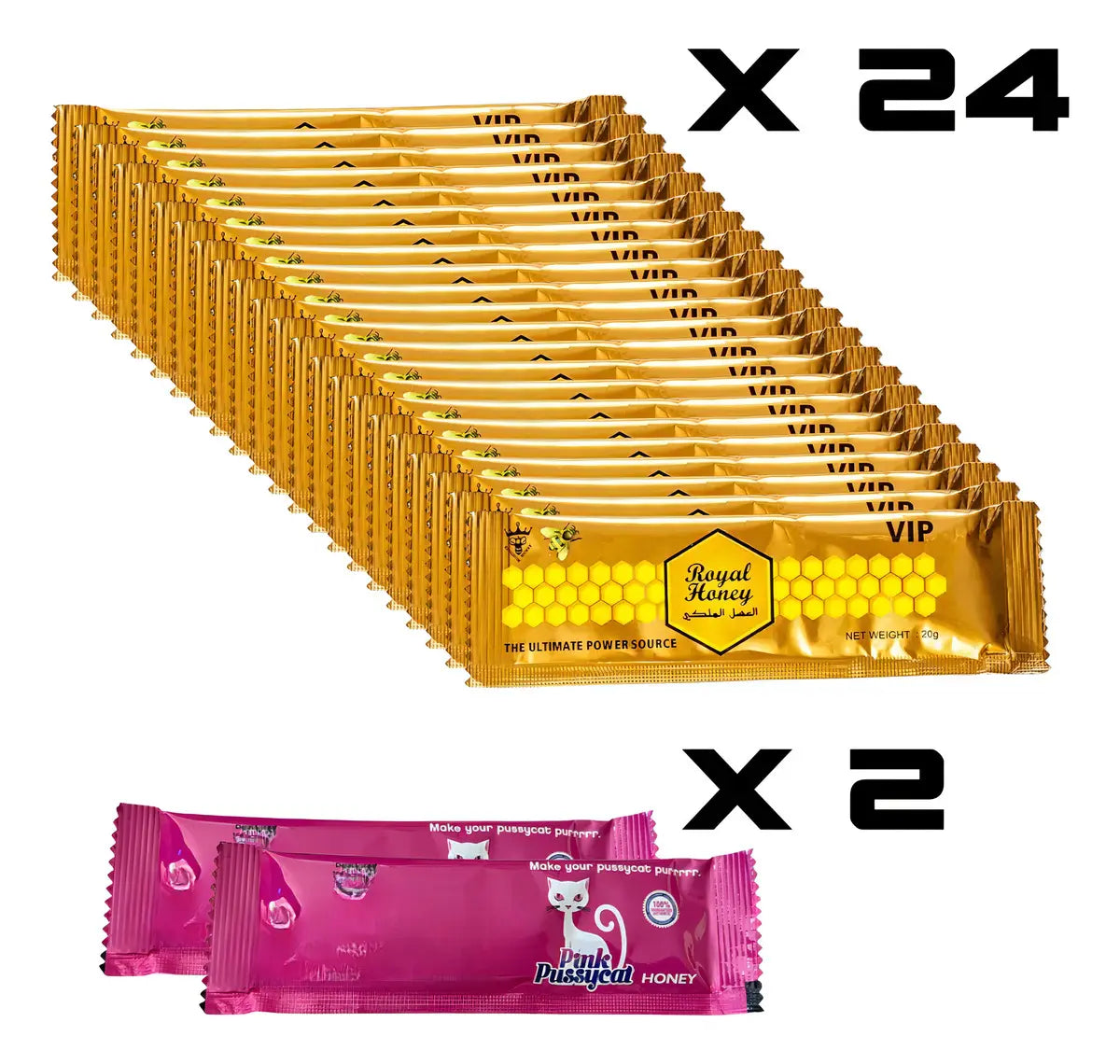 ROYAL HONEY HEXAGONAL CON 24 SOBRES DE 20G MAS 2 SOBRES PINK